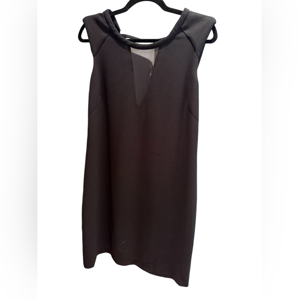 Zara Woman black sheer v-neck rolled collar shift dress size M